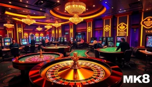Players enjoying a dynamic gambling experience at MK8's luxurious casino tables.
