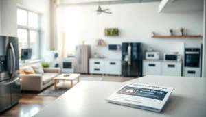 Home systems and appliance protection options displayed in a modern kitchen setting.