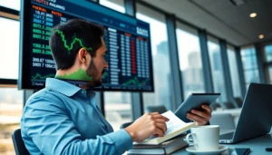 Engaged professional analyzing rates at https://m.check-rates.com in a modern office.