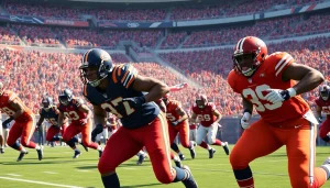 Intense action scene of bears vs 49ers football game on the field.