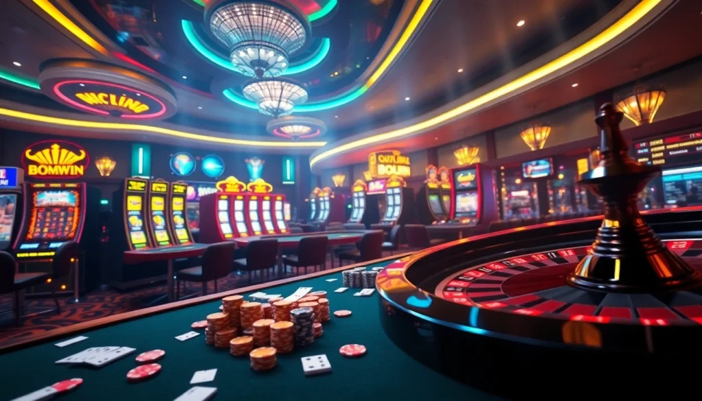 Tải Bomwin brings excitement with immersive casino games, poker chips, and vibrant slot machines.