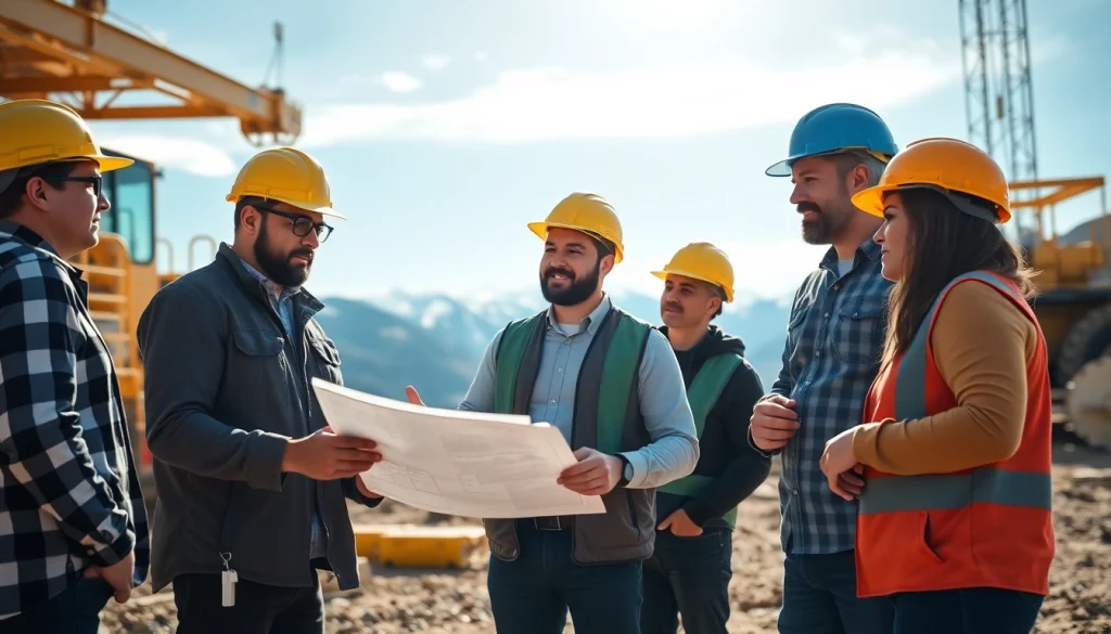 Construction association Colorado team engaged in project planning on-site with professional dynamics.