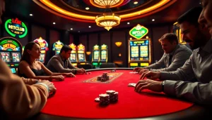 Experience the excitement at HITCLUB with a lively poker game, vibrant lighting, and luxurious casino elements.