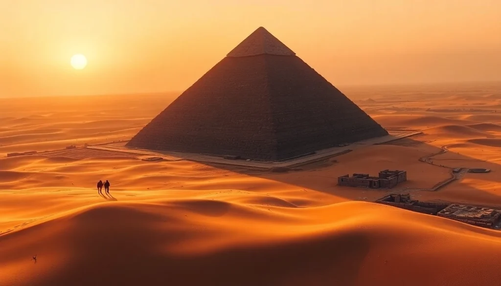 Explore the Great Pyramid of Giza at sunset, showcasing its grandeur and historical significance from https://piraminds.com/.