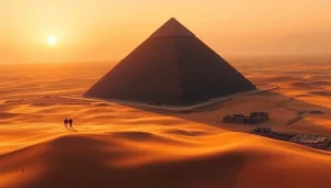 Explore the Great Pyramid of Giza at sunset, showcasing its grandeur and historical significance from https://piraminds.com/.