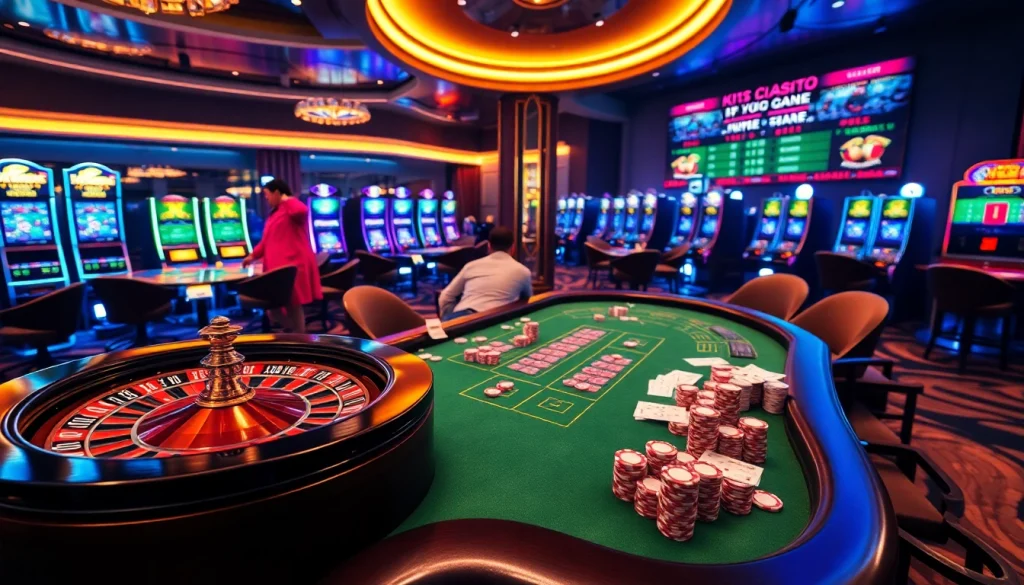 Experience high-stakes gambling as players engage in poker with live scores of kết quả bóng đá displayed in the background.