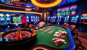 Experience high-stakes gambling as players engage in poker with live scores of kết quả bóng đá displayed in the background.