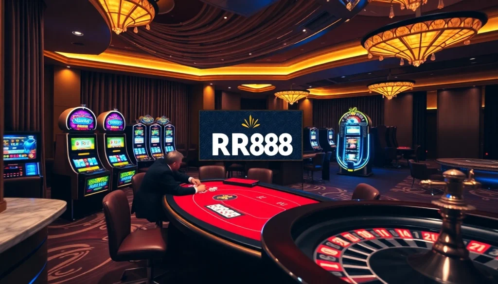Experience high-stakes poker action at RR88 with vibrant slot machines and exciting roulette gameplay.