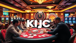 KJC members enjoy an exhilarating poker game while surrounded by vibrant casino decor.