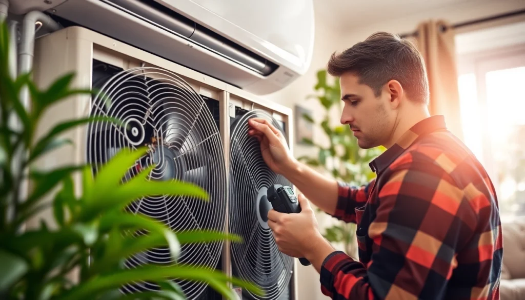 Expert HVAC repair purdys showcased by a technician fixing an air conditioning unit.