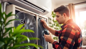 Expert HVAC repair purdys showcased by a technician fixing an air conditioning unit.
