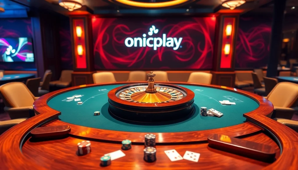 Experience thrilling gameplay with onicplay through vibrant casino tables and luxurious roulette wheels.