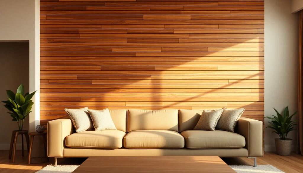 Showcasing a stunning wood slat wall in a cozy modern living room setting.