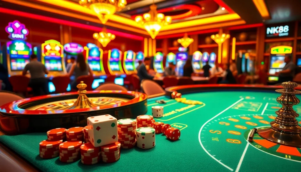 Winning at NK88 with vibrant casino tables and engaging gameplay atmosphere.