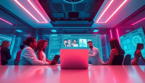 Engaging users interacting with an innovative nsfw ai platform interface in a modern workspace.