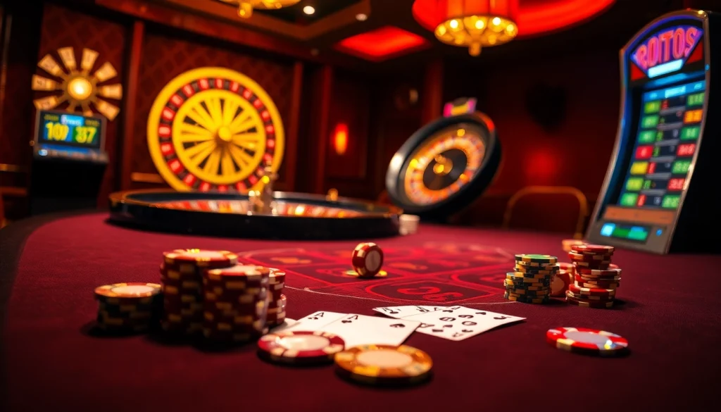 Experience thrilling gameplay at gilajp with high-stakes poker chips and a vibrant casino atmosphere.