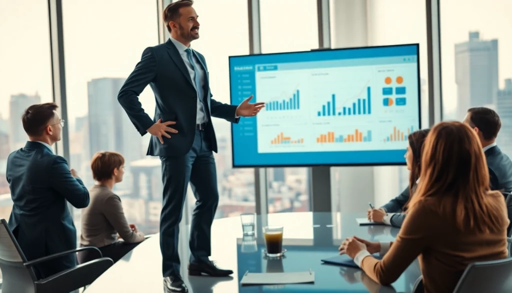 Showcasing founder leadership insights, a professional leader inspires a team in a modern office space.