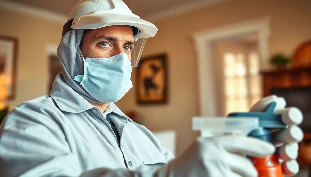 Pest control service in Oklahoma City technician inspecting a residence for pests.