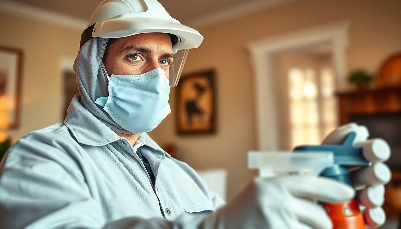 Pest control service in Oklahoma City technician inspecting a residence for pests.