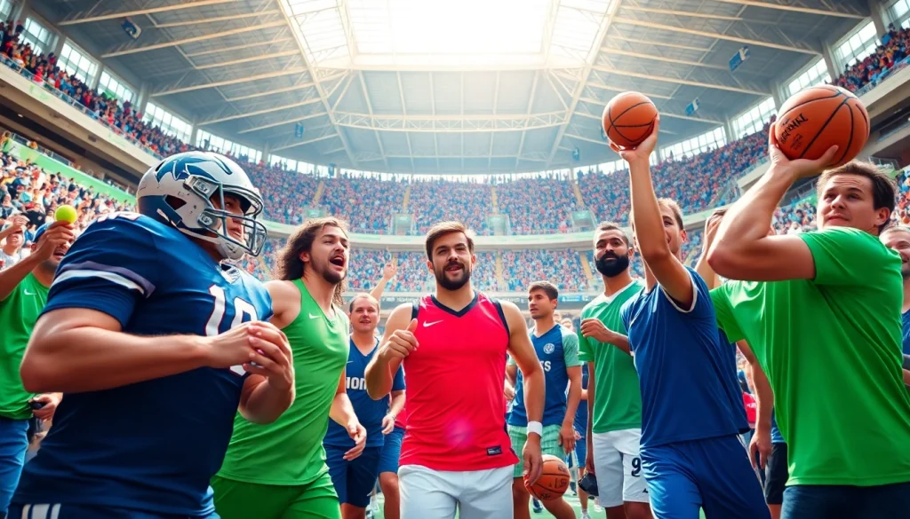 在活力四射的体育场景中，展示星空体育的运动员们热情竞技。