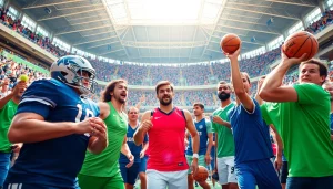 在活力四射的体育场景中，展示星空体育的运动员们热情竞技。