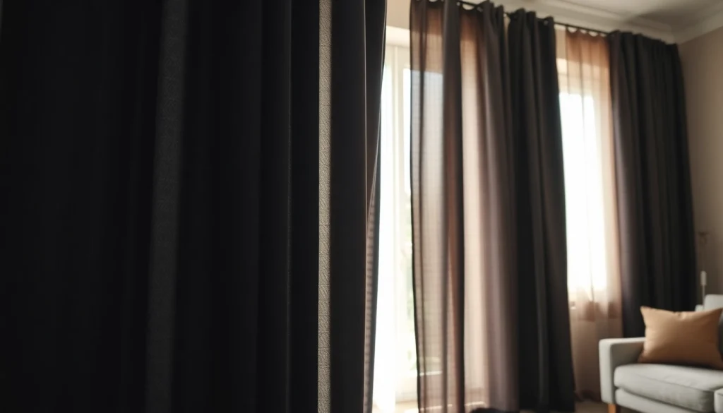 Verduisterende gordijnen in een sfeervolle woonkamer met natuurlijk licht erdoorheen.