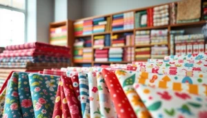 Bekijk bedrukte katoenen stoffen in een kleurrijke en uitnodigende omgeving.