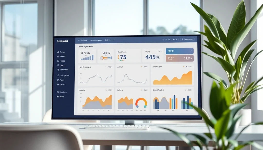 Engaging interface of 1cplatform showcasing analytics and user metrics in a modern office environment.