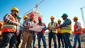 Workers from a construction association in North Carolina collaborating on a vibrant building site.