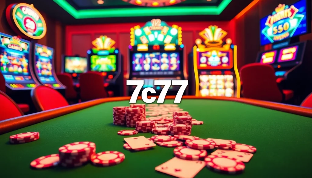 Experience the excitement of the 7c77 app with vibrant casino scenes and exciting gameplay.