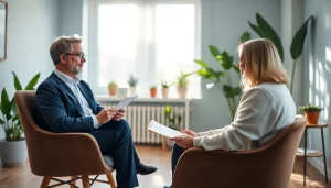 Engaging psychiatrist dubai consulting a patient in a calming office environment.