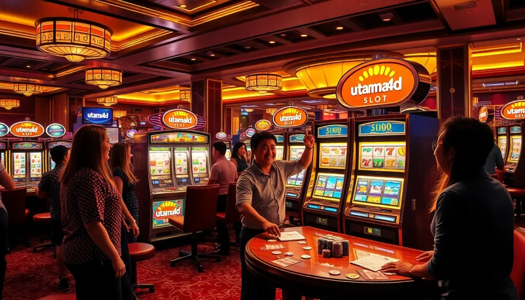 Rasakan kegembiraan slot Utama4D dengan para pemain yang bersemangat menang di mesin slot berwarna-warni.
