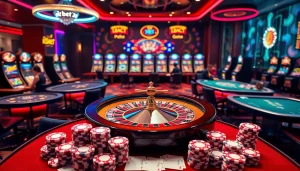 i9bet presents an exciting and luxurious online casino experience with roulette, poker, and vibrant slot machines.