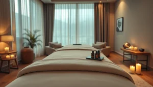 Experience professional 출장안마 with a serene hotel room massage setup featuring calming ambiance and essential oils.
