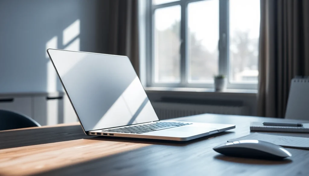 Visualiza el MacBook Pro 14 pulgadas mostrando su diseño elegante en un escritorio moderno.