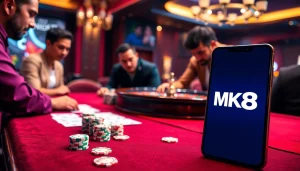 Experience the thrill of online gambling at https://mk8th.net/ with poker chips and a roulette wheel.