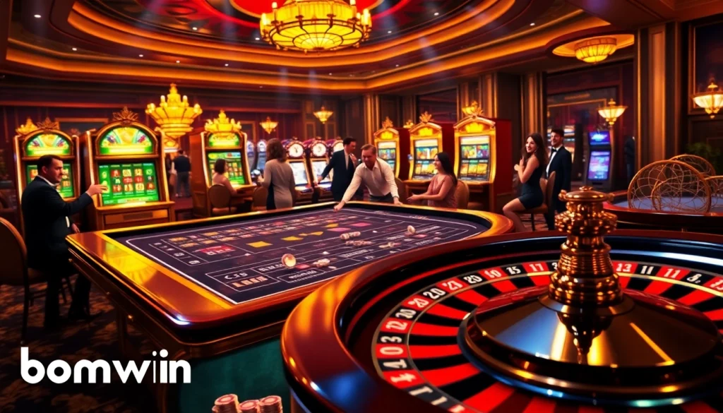Experience the excitement of bomwin with players engaged at a luxurious casino table.