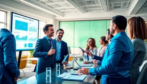 Visualizing competitive intelligence for sales in a professional meeting setting with active collaboration.