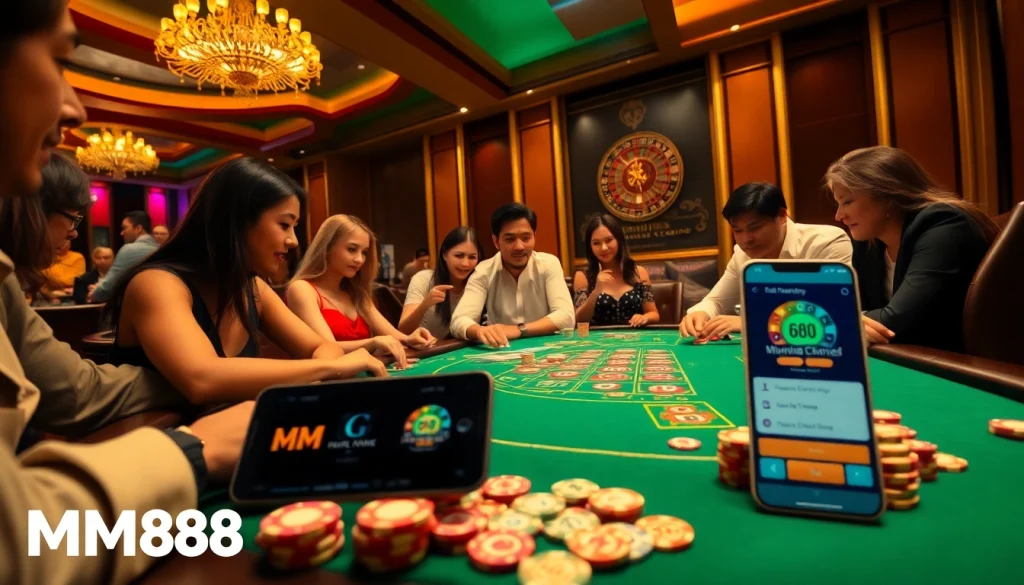Experience the excitement of an MM88 gaming session with poker chips and cards.