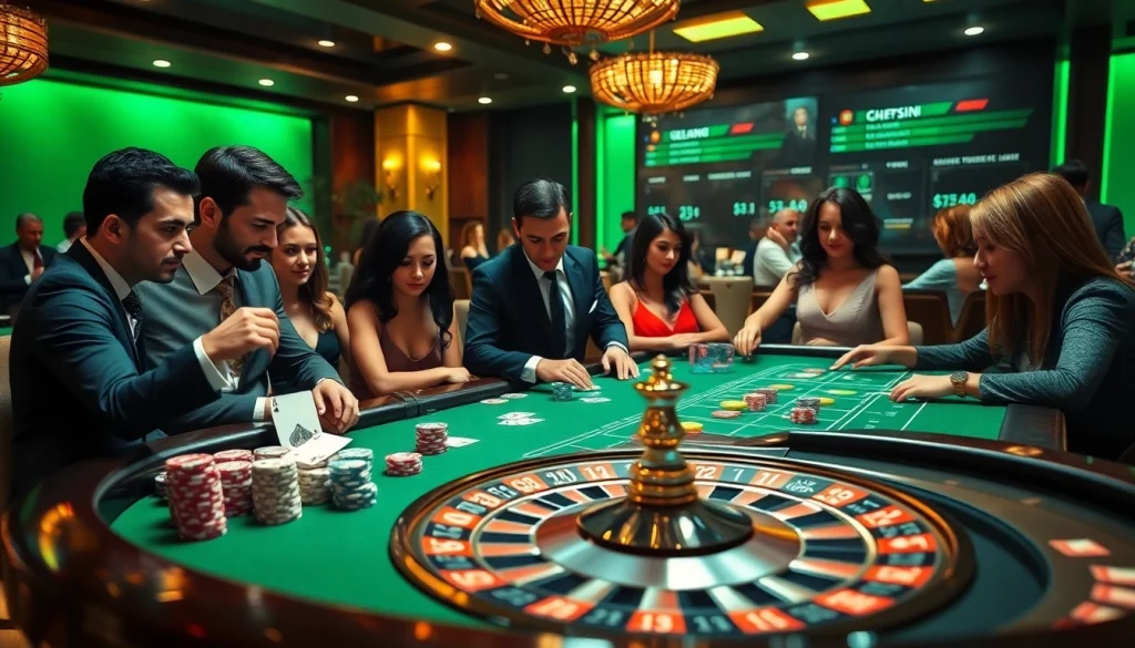 Experience the thrill of gambling with high stakes at MM88, as players engage at a vibrant casino table.