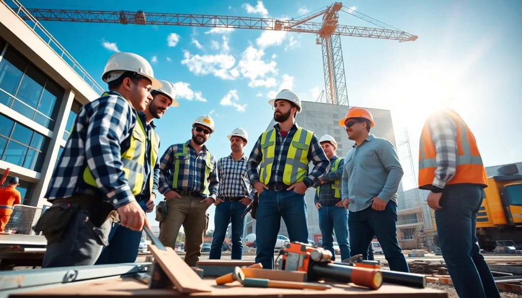 View of construction workers showcasing the construction association south carolina in action at a job site.