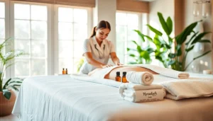 Therapist performing a griesbach massage in a tranquil spa, creating a serene experience.