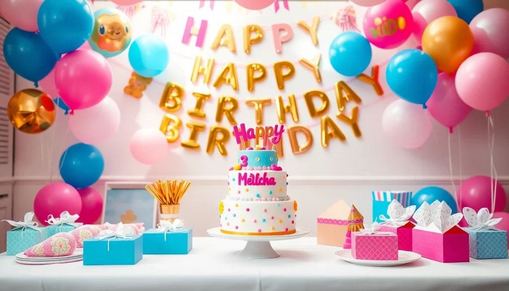 Celebrating a customizable birthday party with enchanting decorations and a personalized cake on display.