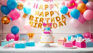 Celebrating a customizable birthday party with enchanting decorations and a personalized cake on display.