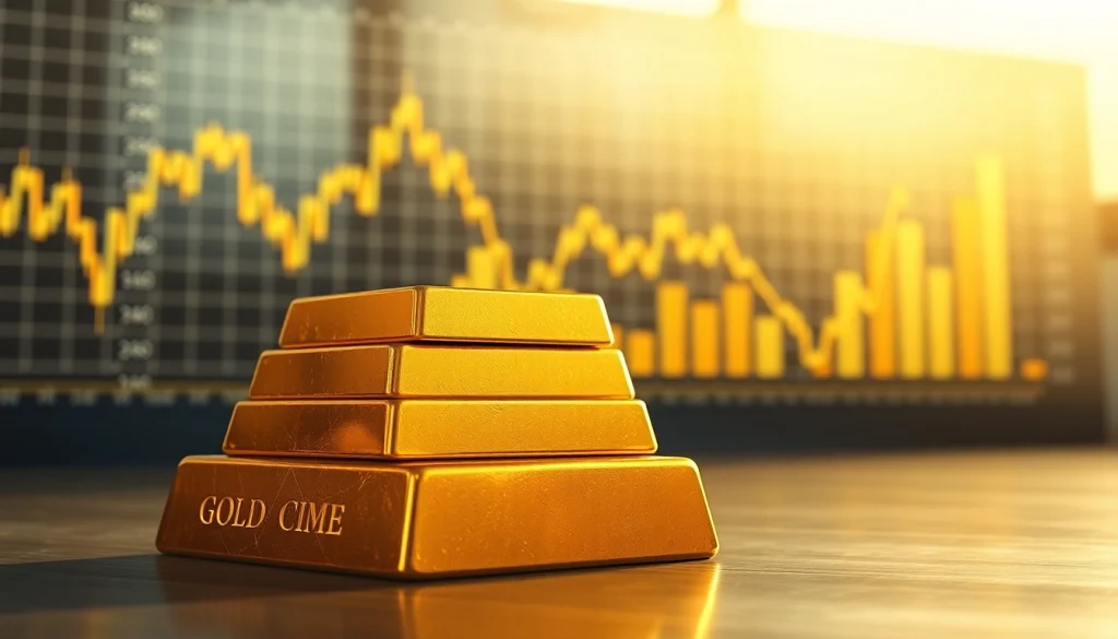 Track gold price per ounce with gleaming gold bars and a dynamic price trend chart.