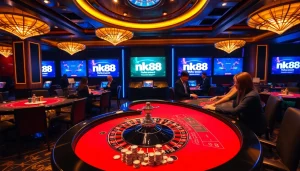 Engage with the thrilling atmosphere of gambling at https://nk88.sa.com/ featuring luxurious casino tables and vibrant gameplay.