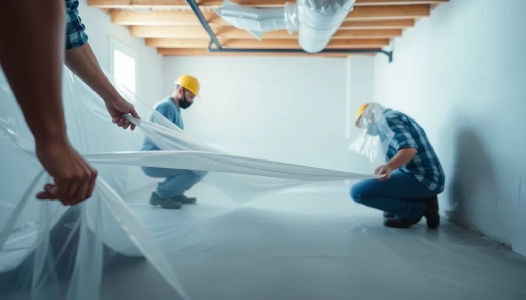 Vapor Barrier Installation in a crawl space illustrating professional application techniques.