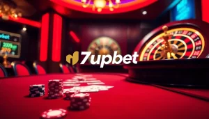 Experience the thrill of betting with 7upbet at luxury casino tables featuring poker chips and cards.