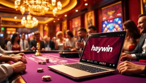 Engaging players at a luxury casino poker table, featuring the hay.win online interface.