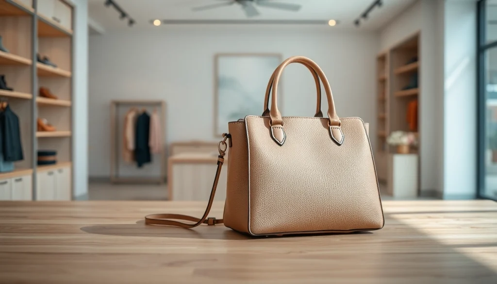 레플리카 가방이 고급스러운 부티크에서 자연광 아래로 강조된 모습